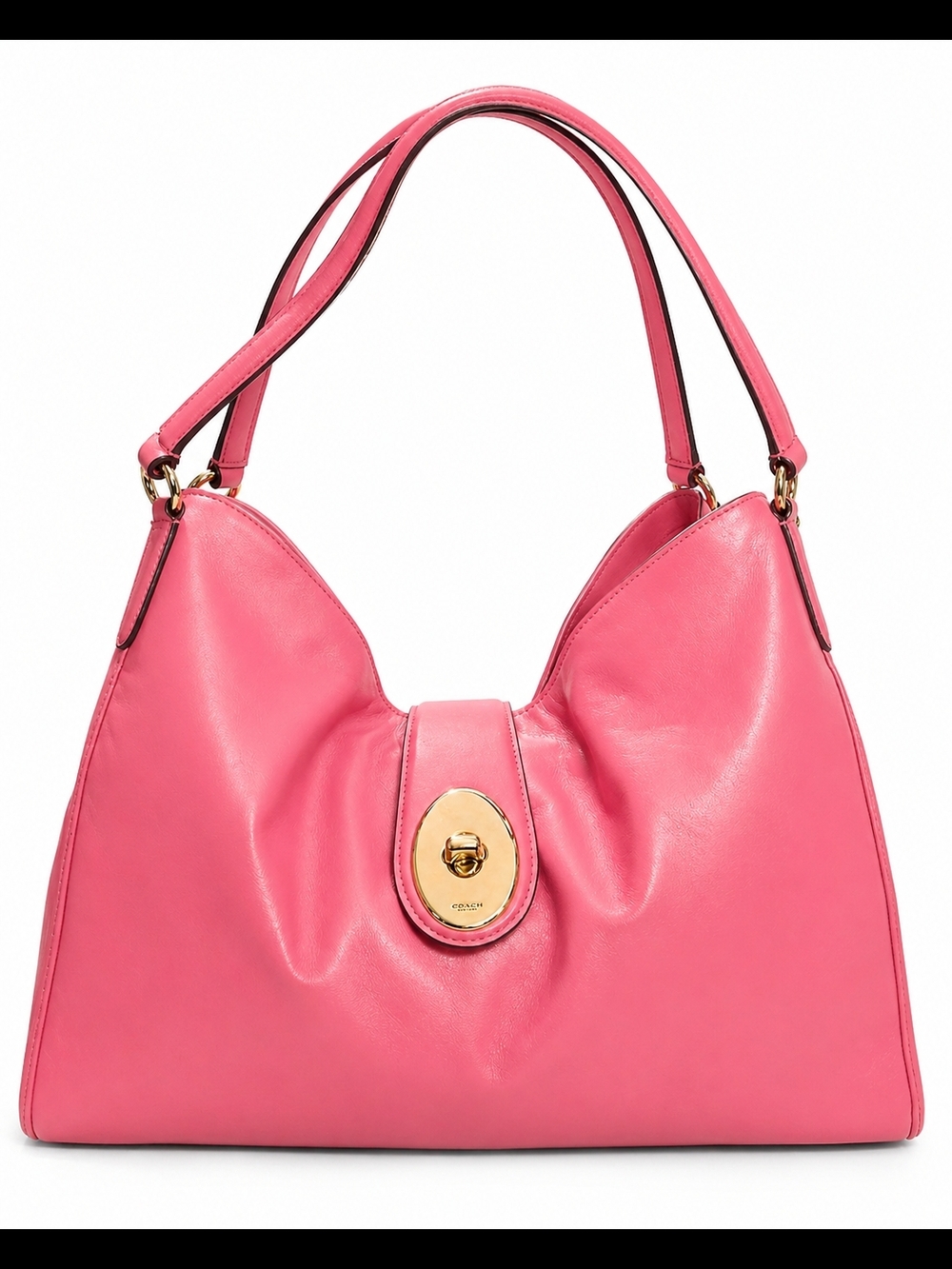 Coach Madison Carlyle Shoulder Bag Barbie Pink Leather Gold Turnlock Tote Purse